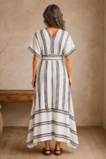 Border Print Kimono Sleeve Maxi Dress - back view