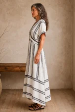 Border Print Kimono Sleeve Maxi Dress - left side view