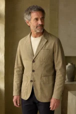 Khaki cotton three-button blazer color hero