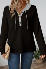 Octavia | Hooded Button-Neck Sweatshirt