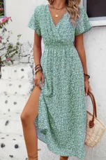 Ozéline | Flutter Sleeve Split Maxi Dress