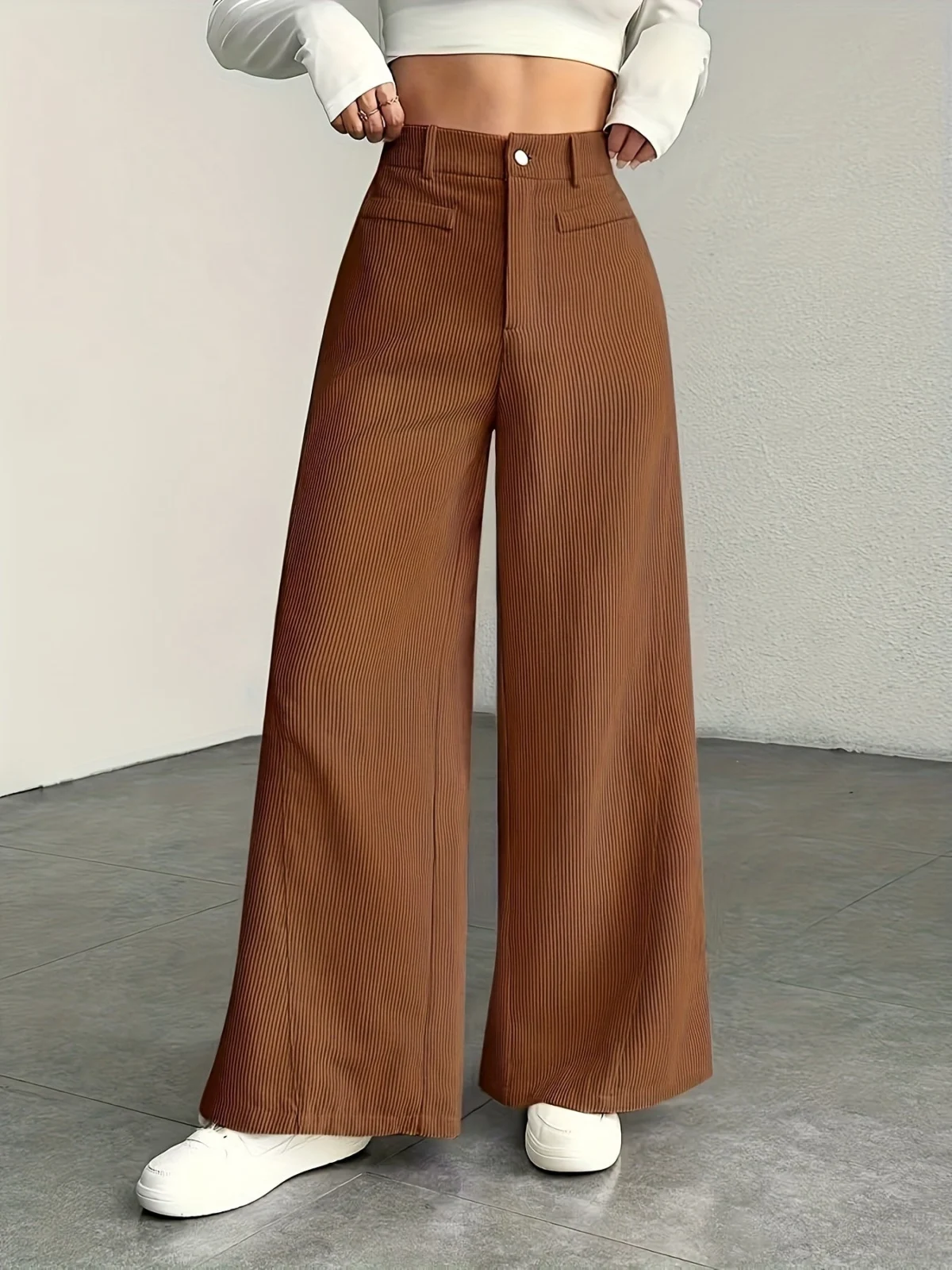Guylaine | High Waist Corduroy Wide Leg Pants