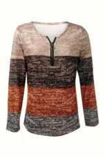 Norine | Striped Zip Neck Knit Top