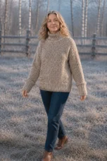 Edwidge Straight Cut High Neck Pullover in beige, outdoor editorial view