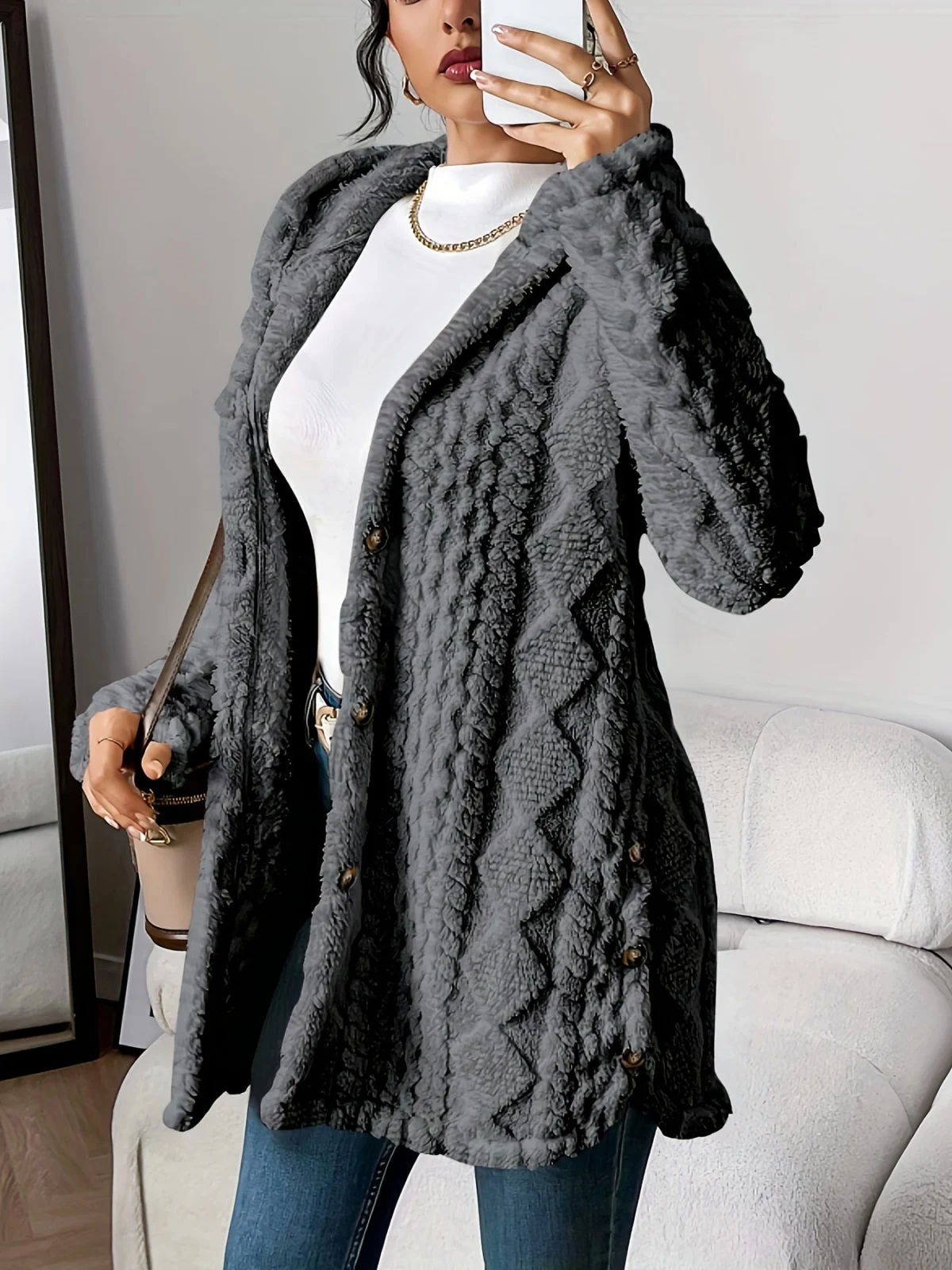 Gaétane | Knitted Argyle Hooded Cardigan