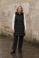 Elena black long puffer vest closed