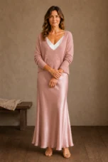 Elisabeth | Knit Top and Satin Skirt Set - Pink