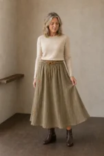 Eudoxie | Embroidered Organic Linen Skirt - Khaki