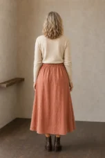 Eudoxie | Embroidered Organic Linen Skirt - Peach