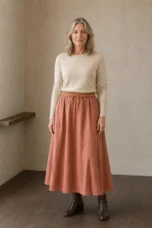 Eudoxie | Embroidered Organic Linen Skirt - Peach