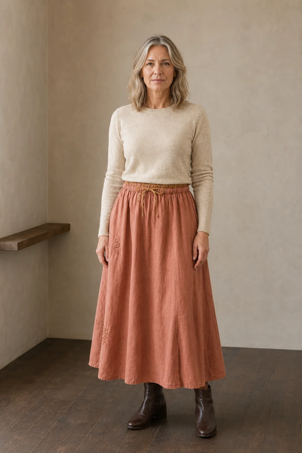 Eudoxie | Embroidered Organic Linen Skirt - Peach