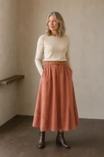 Eudoxie | Embroidered Organic Linen Skirt - Peach