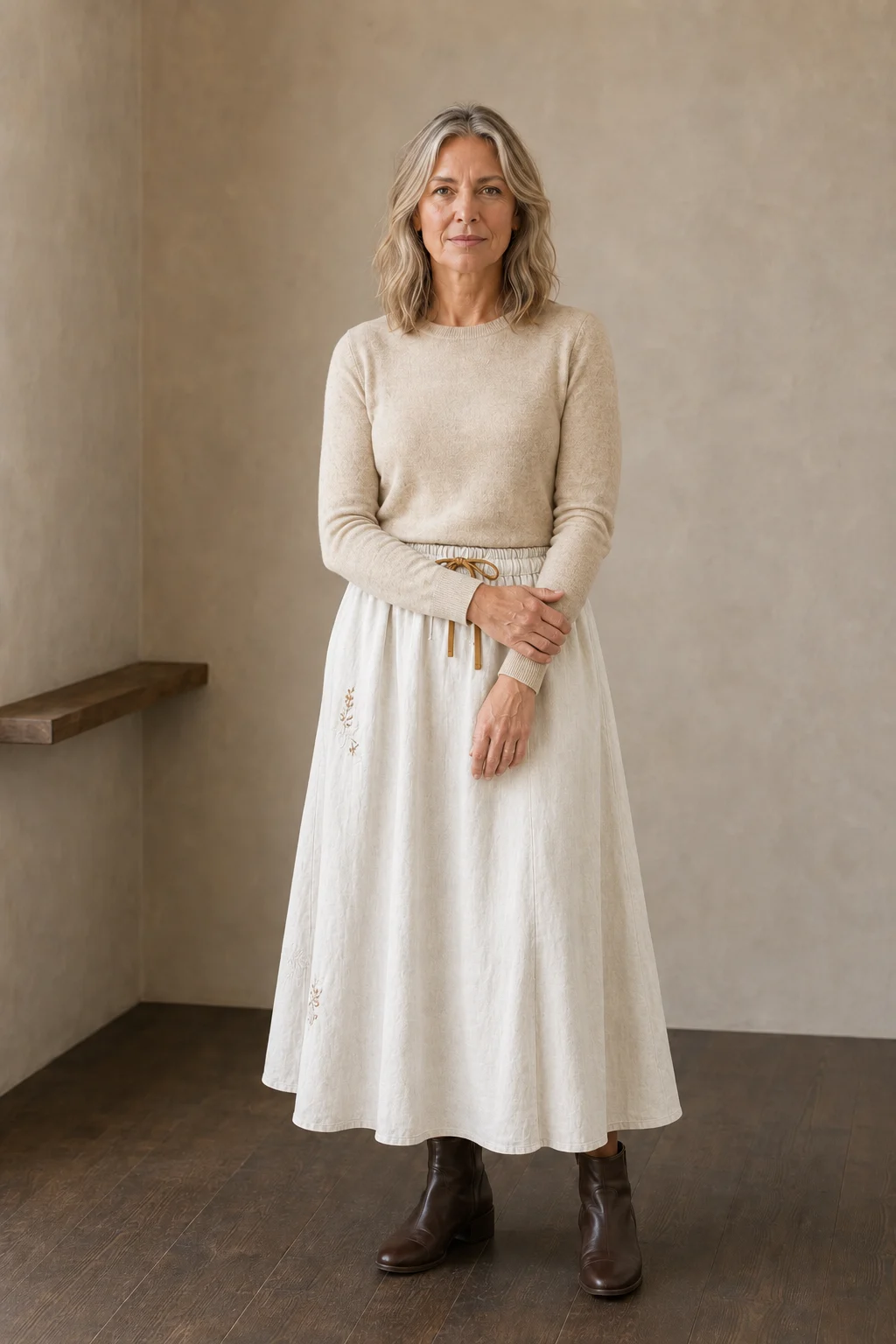 Eudoxie | Embroidered Organic Linen Skirt - White