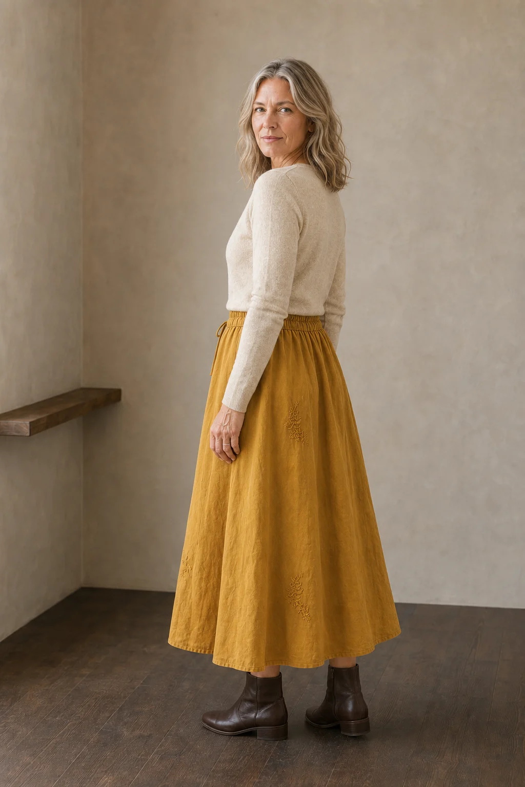 Eudoxie | Embroidered Organic Linen Skirt - Yellow
