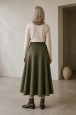 Eulalie | High Waist Merino Wool Skirt - Olive
