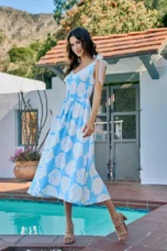 Exilda | Shoulder Tie Smocked Midi Dress