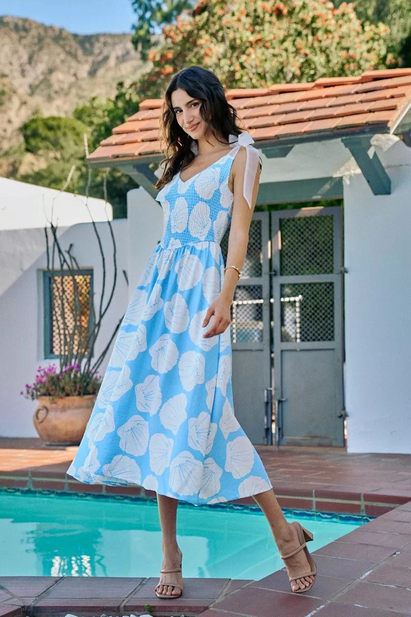 Exilda | Shoulder Tie Smocked Midi Dress