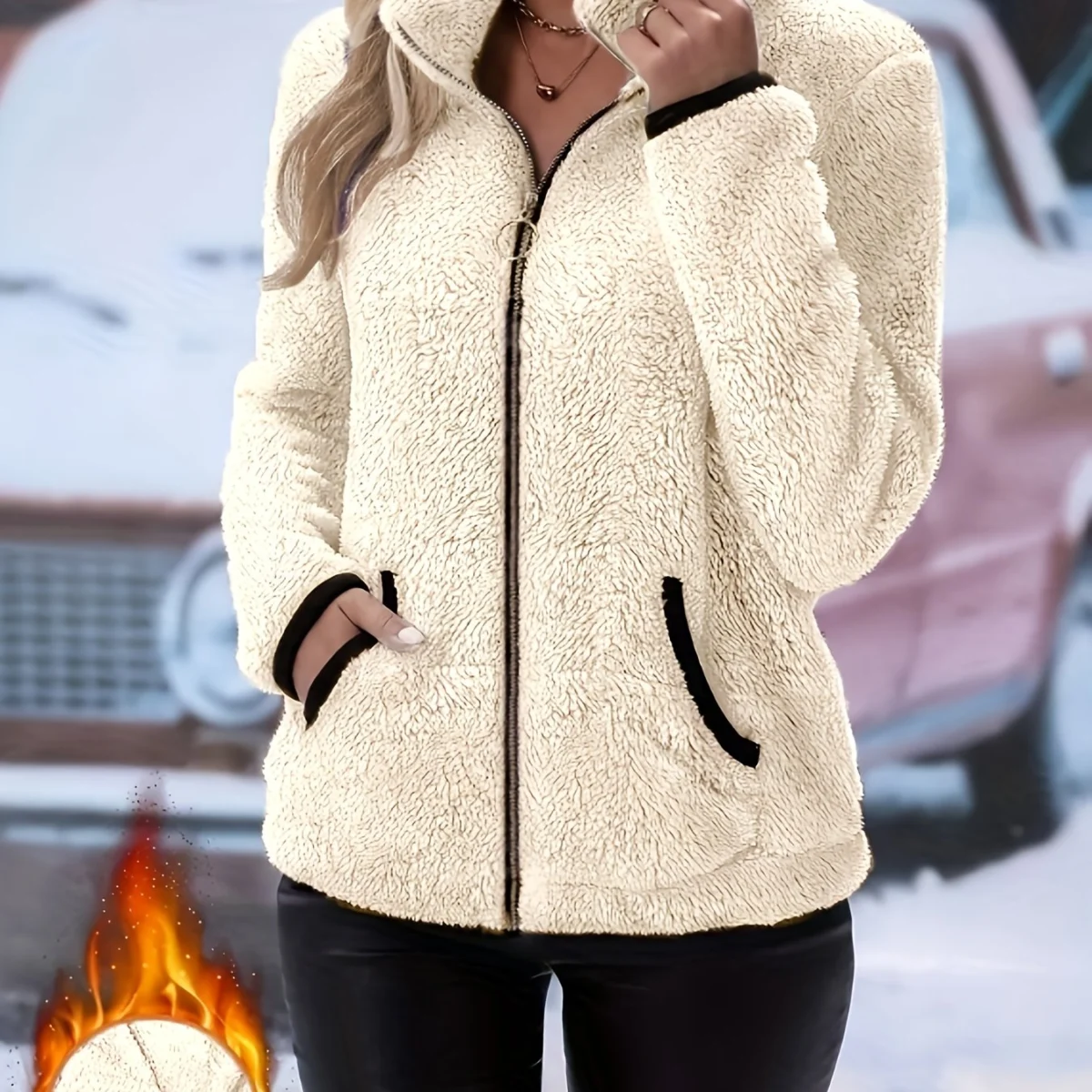 Juliette | Plush Zip Coat, Two Deep Pockets