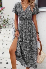 Ozéline | Flutter Sleeve Split Maxi Dress