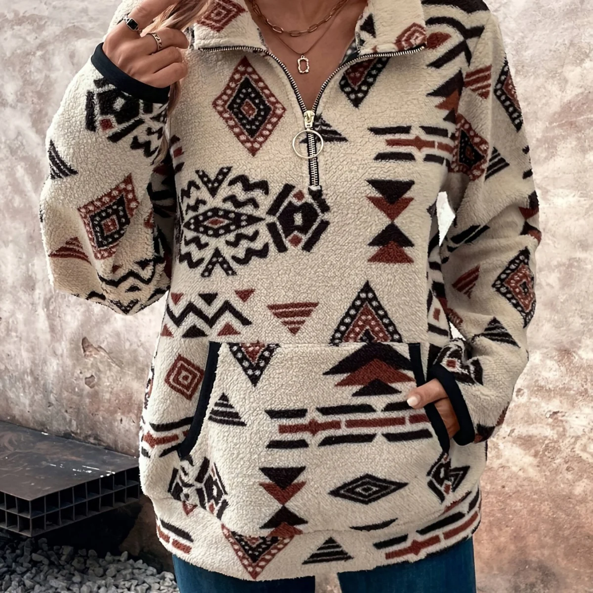 Bernadine | Textured Knit Zip Hoodie