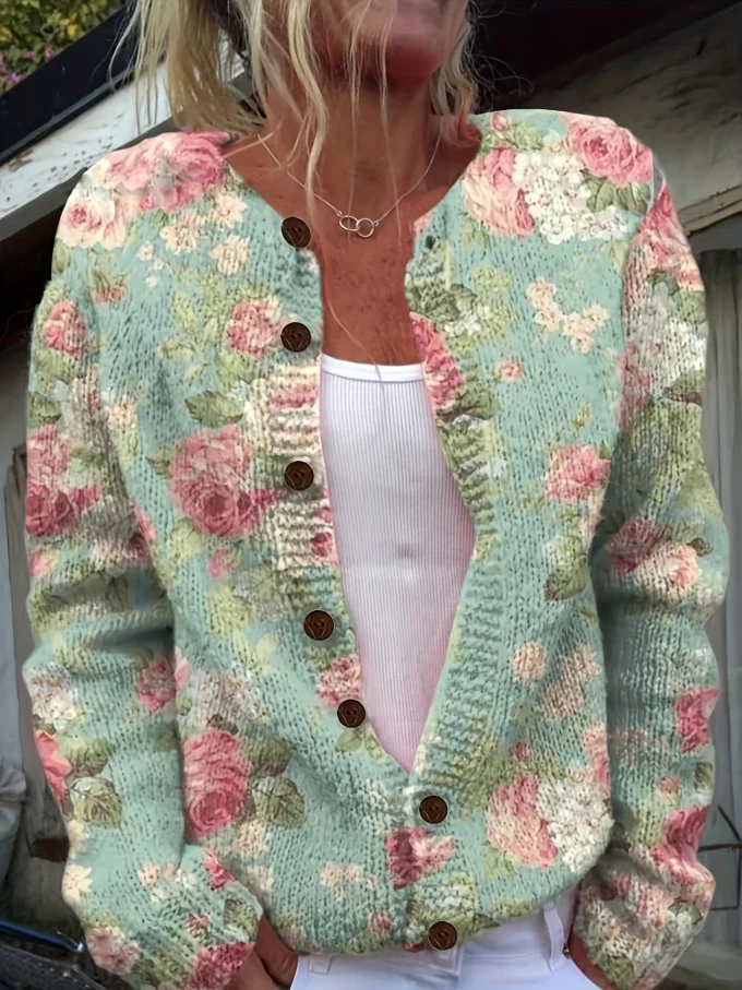 Rosemary | Floral Print Knit Cardigan