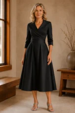 Fit and Flare Midi Dress - Black