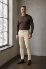 Flat Front Slim Business Trousers - cream front hero