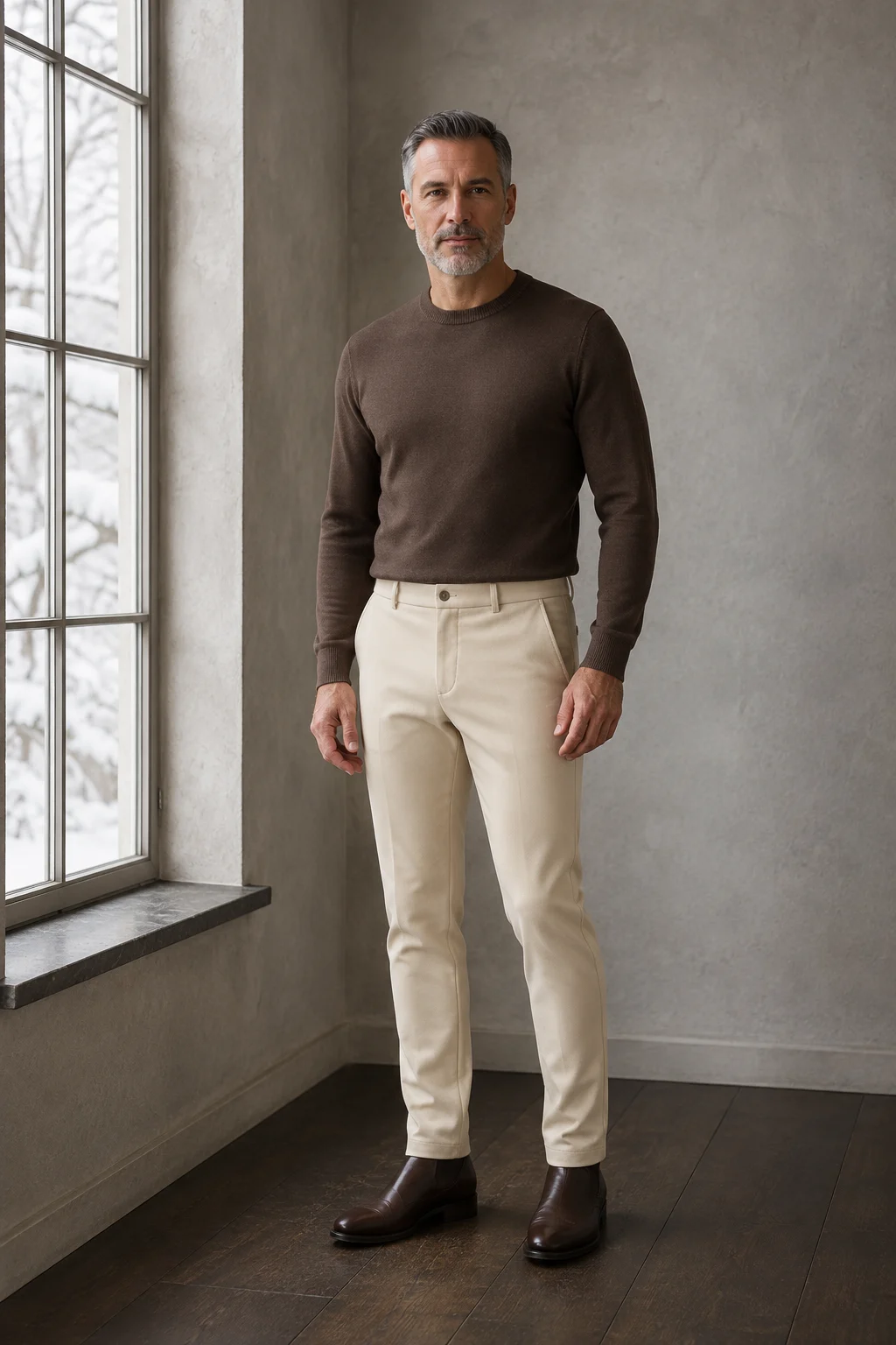 Flat Front Slim Business Trousers - cream front hero
