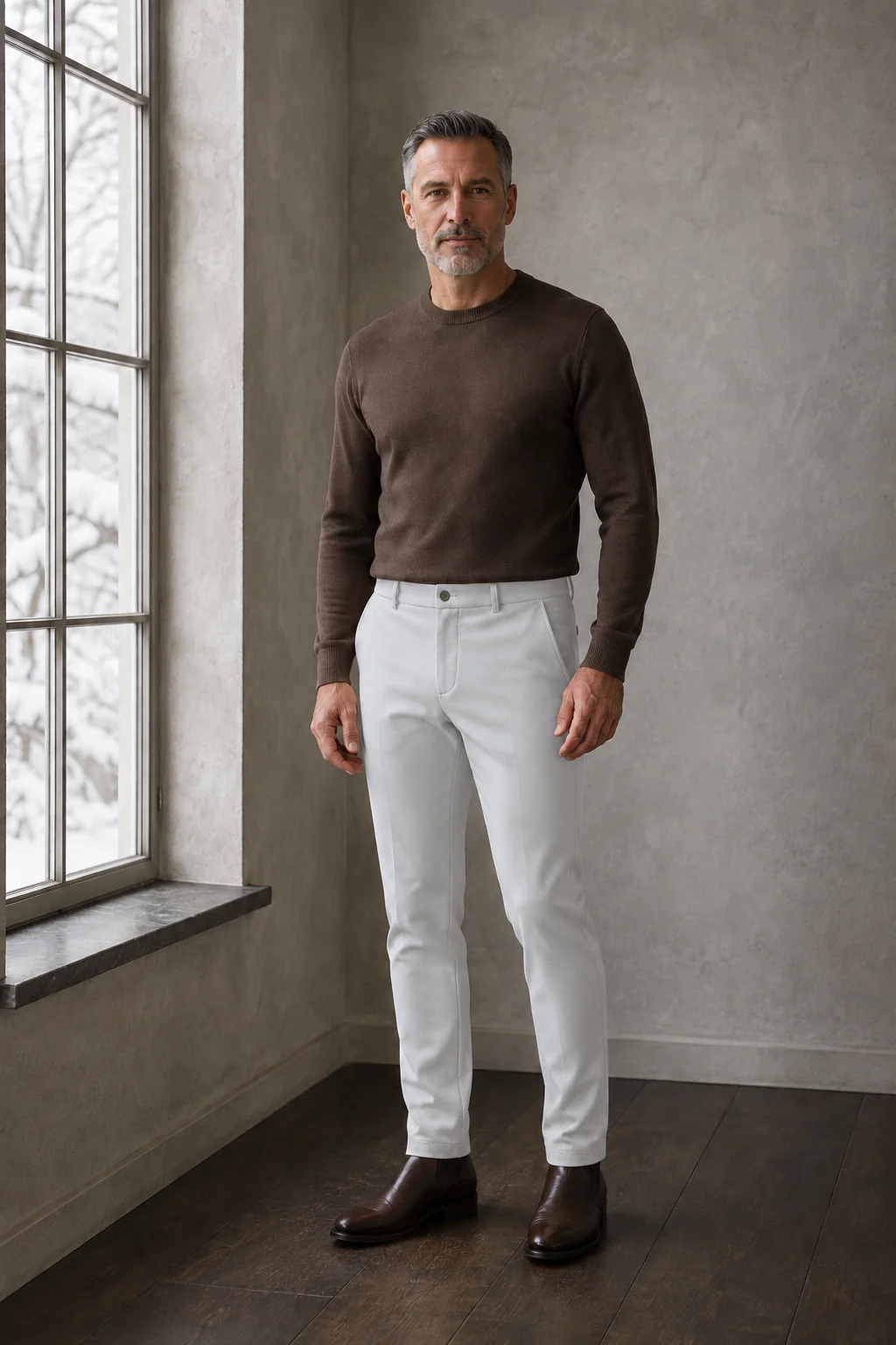 Flat Front Slim Business Trousers - light grey front hero