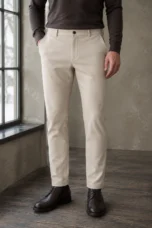 Flat Front Slim Business Trousers - cream waist to hem
