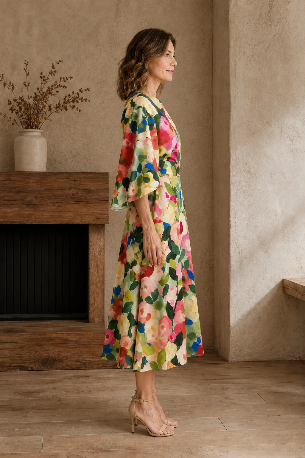 Floral Print Fit And Flare Dress - left side view
