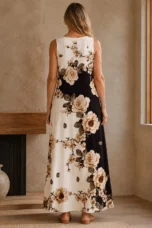 Floral Print Swing Dress with Pockets - back view