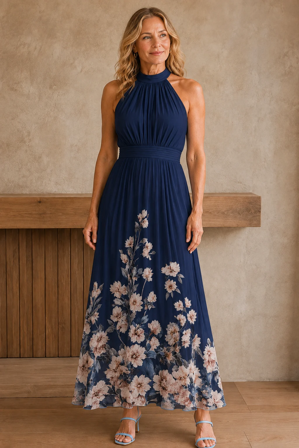 Floral Print Wedding Guest Dress - Navy