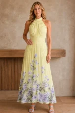 Floral Print Wedding Guest Dress - Yellow