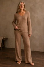 Flore | Dense Knit Two Piece Lounge Set - Light Brown