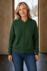 Frances | Textured Knit Zip Cardigan - Green