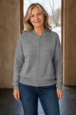 Frances | Textured Knit Zip Cardigan - Grey