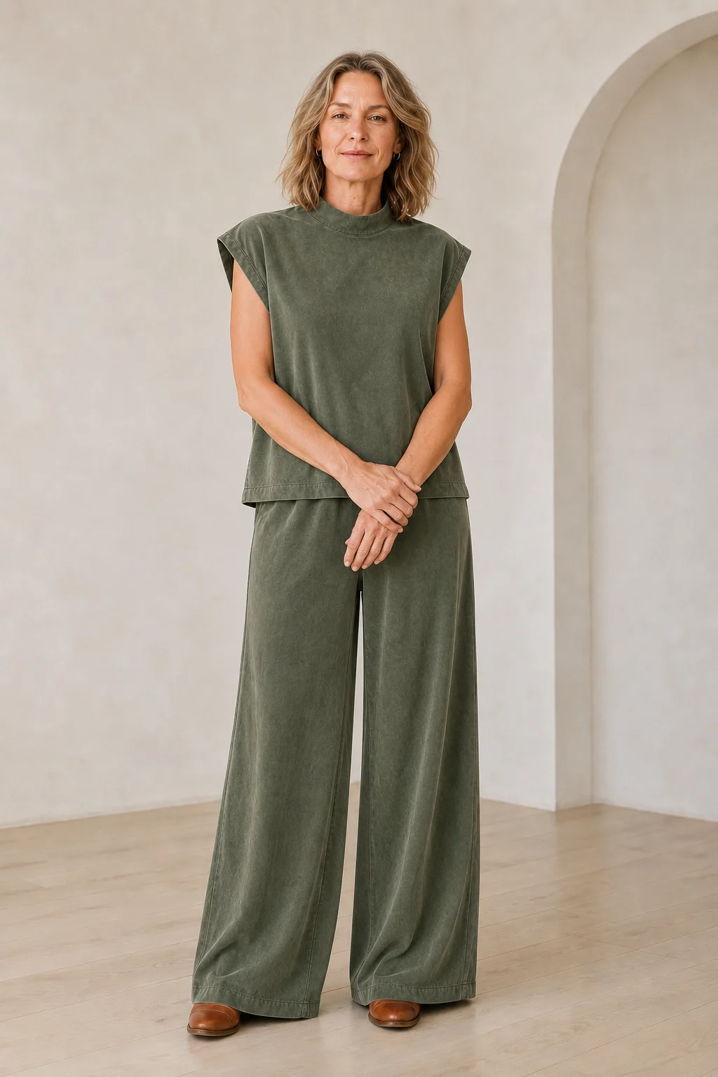 Francoise | Sleeveless Wide Leg Set - Green