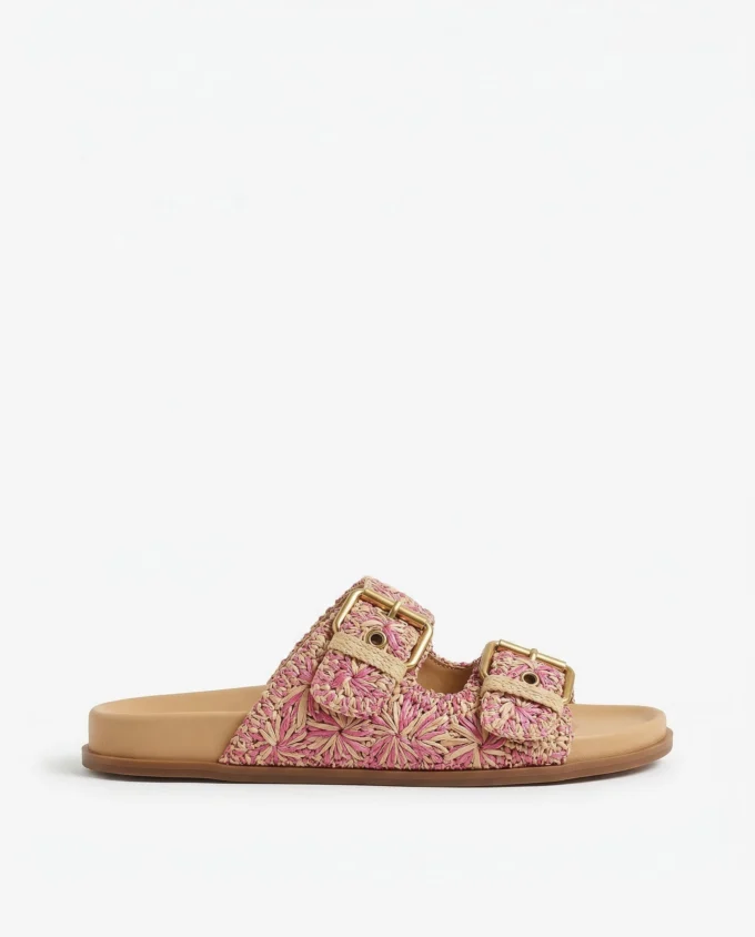 Sally | Woven Raffia Double Buckle Slides