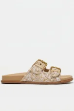 Sally | Woven Raffia Double Buckle Slides