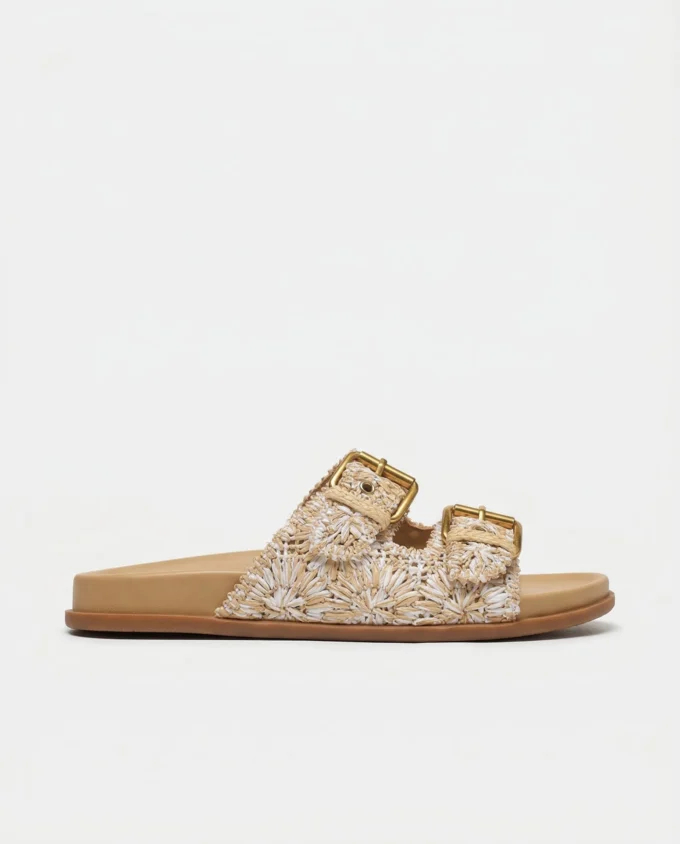 Sally | Woven Raffia Double Buckle Slides