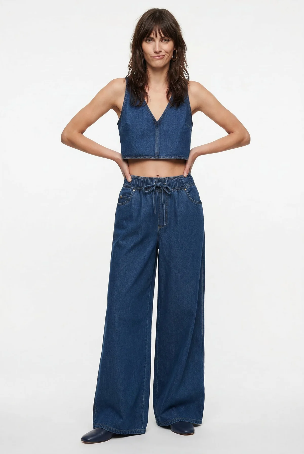 Mariange | Drawstring Wide Leg Denim Jeans