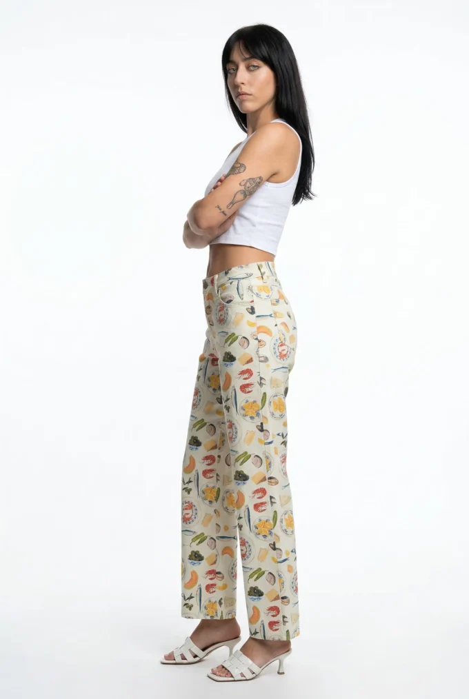 Marcelina | Printed Denim Straight Leg Jeans