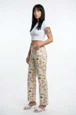 Marcelina | Printed Denim Straight Leg Jeans
