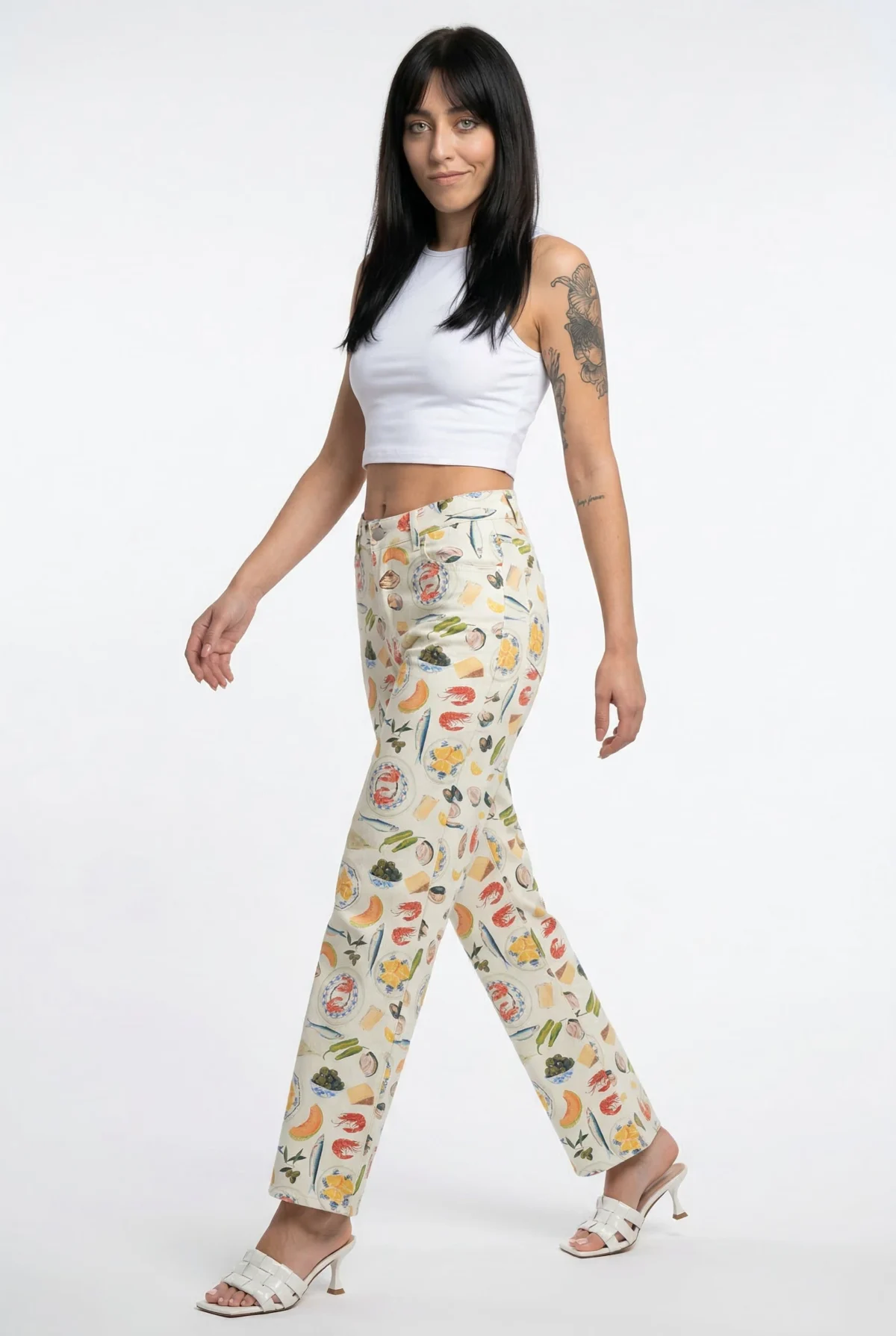 Marcelina | Printed Denim Straight Leg Jeans