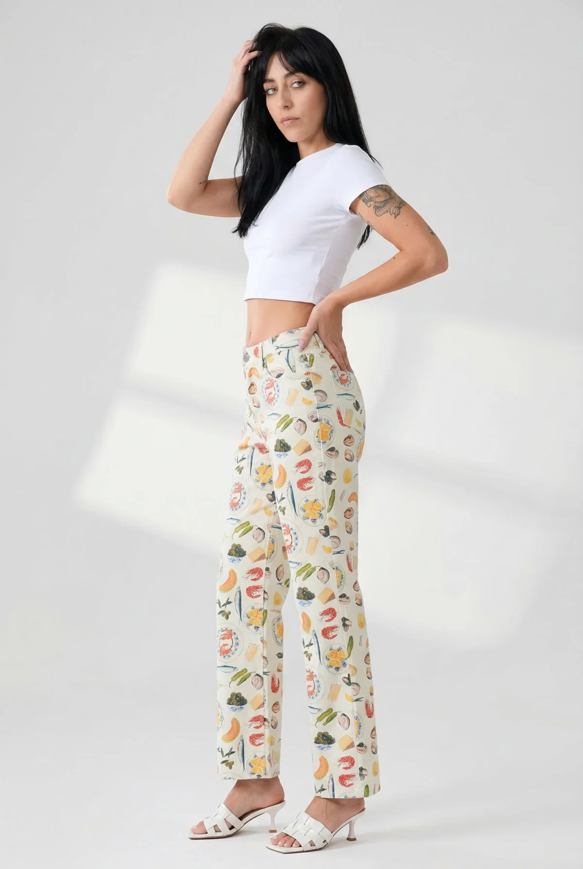 Marcelina | Printed Denim Straight Leg Jeans