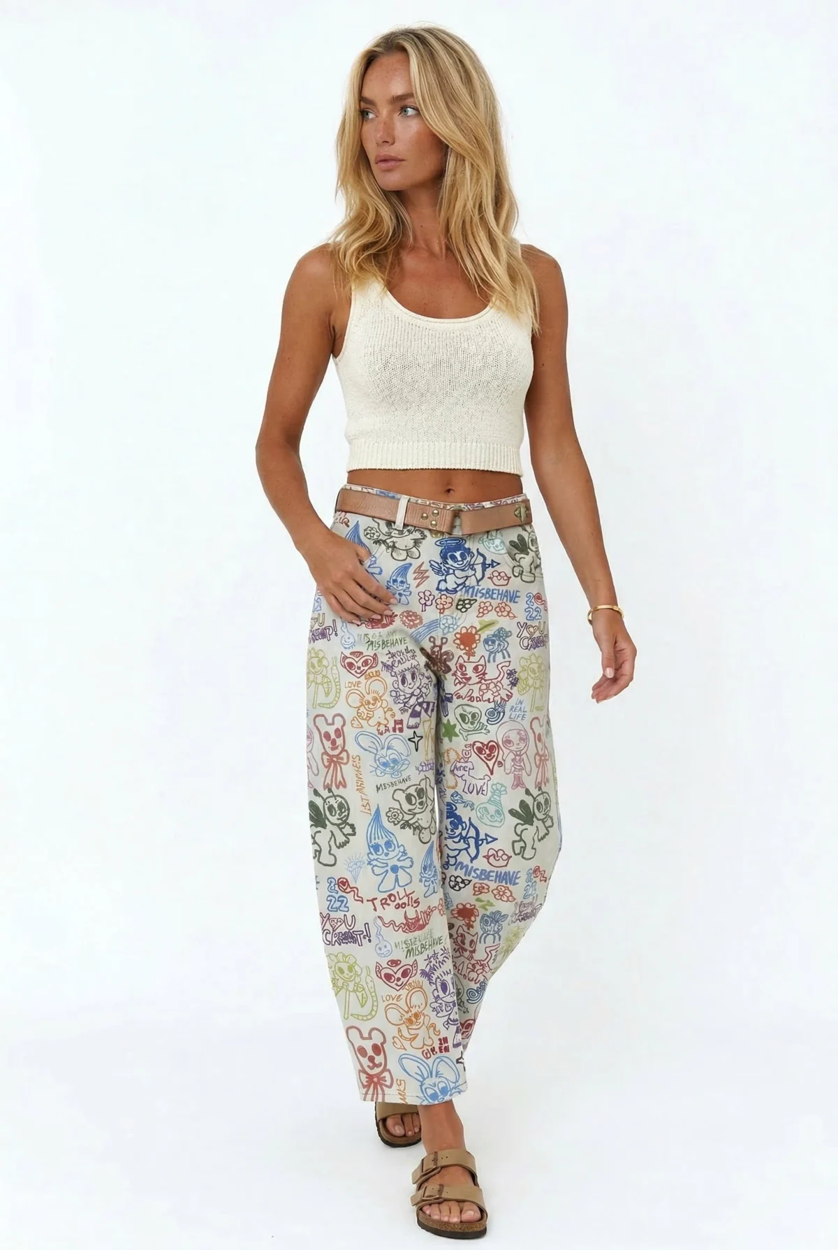Celine | Printed Cotton Denim Wide Leg Jeans
