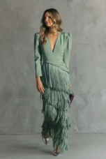 Ramona | Fringed V-Neck Evening Gown