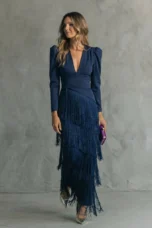 Ramona | Fringed V-Neck Evening Gown