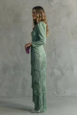 Ramona | Fringed V-Neck Evening Gown